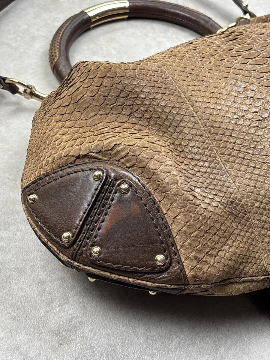 2000s Gucci Brown Python Leather Bamboo Indy Bag by Frida Giannini  LQMNHKJA 16