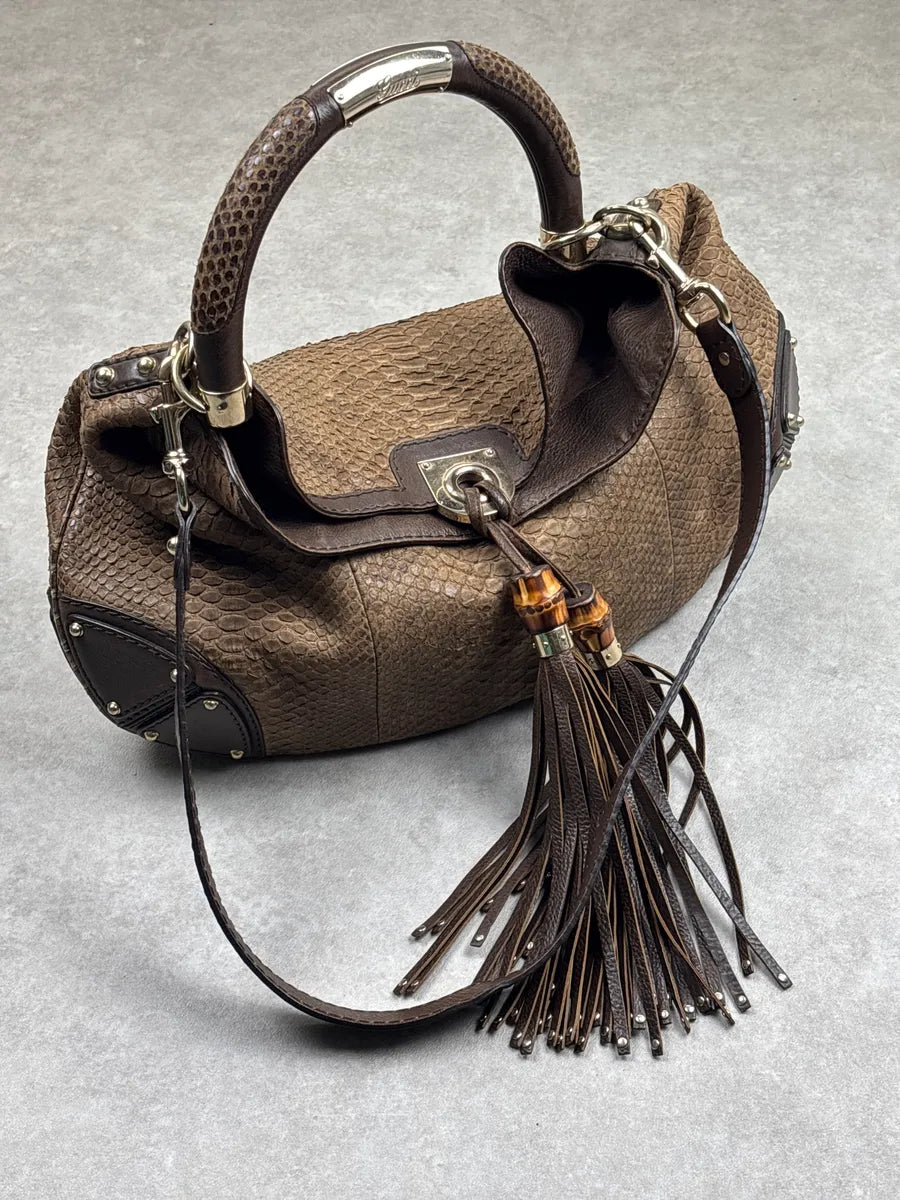 2000s Gucci Brown Python Leather Bamboo Indy Bag by Frida Giannini  LQMNHKJA 4