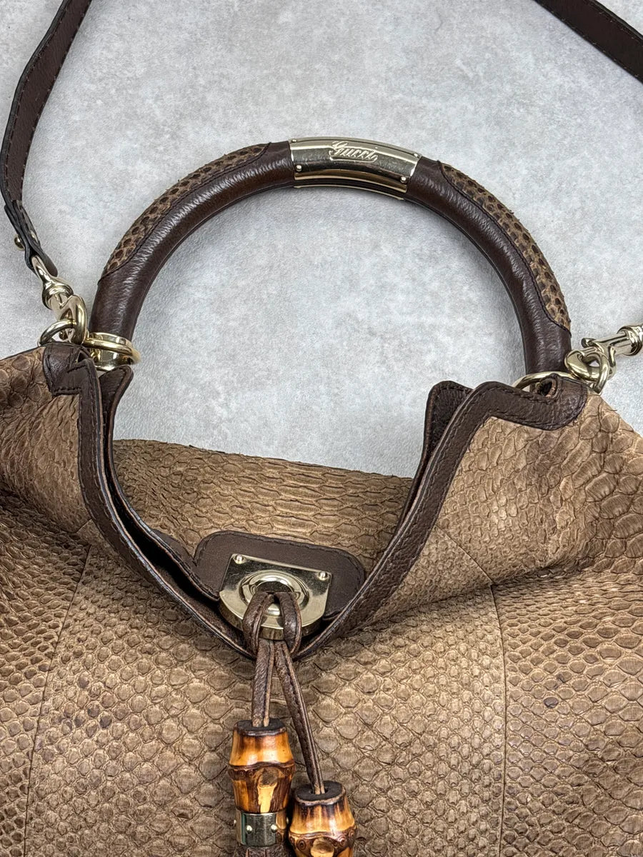 2000s Gucci Brown Python Leather Bamboo Indy Bag by Frida Giannini  LQMNHKJA 5