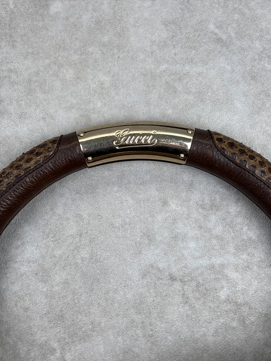 2000s Gucci Brown Python Leather Bamboo Indy Bag by Frida Giannini  LQMNHKJA 6