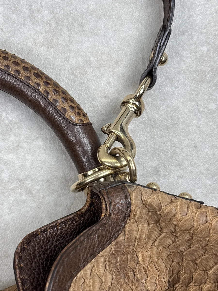 2000s Gucci Brown Python Leather Bamboo Indy Bag by Frida Giannini  LQMNHKJA 7