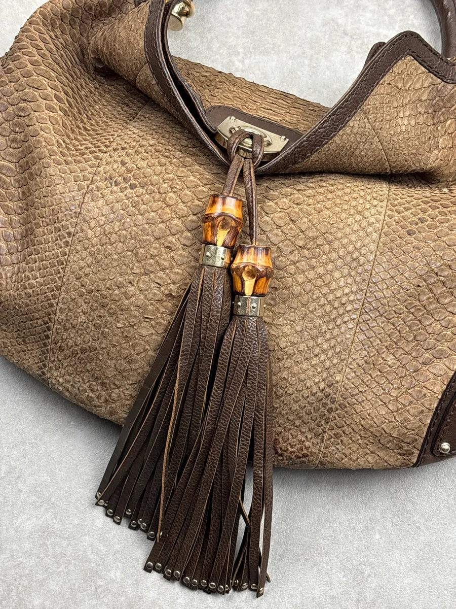 2000s Gucci Brown Python Leather Bamboo Indy Bag by Frida Giannini  LQMNHKJA 8