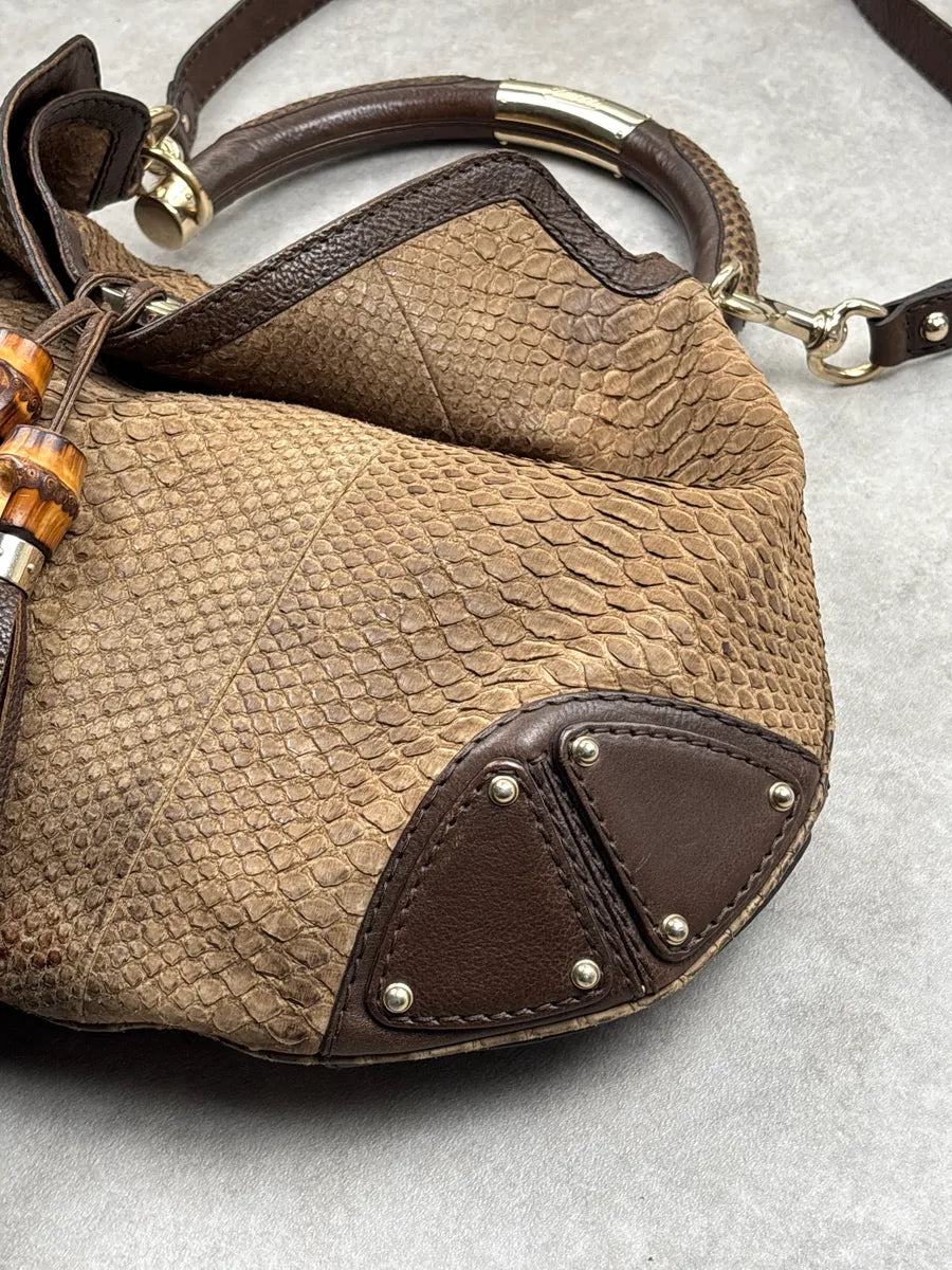 2000s Gucci Brown Python Leather Bamboo Indy Bag by Frida Giannini  LQMNHKJA 10