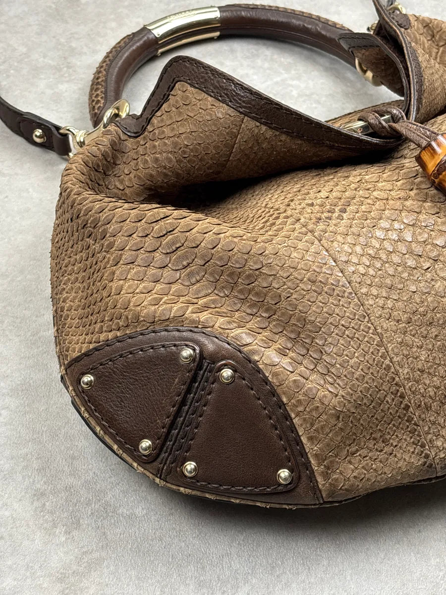 2000s Gucci Brown Python Leather Bamboo Indy Bag by Frida Giannini  LQMNHKJA 11