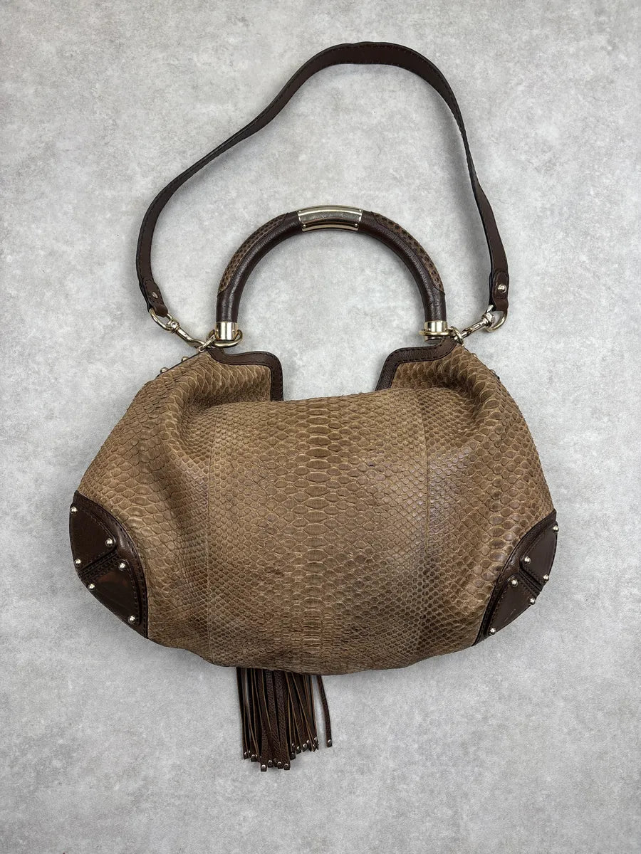 2000s Gucci Brown Python Leather Bamboo Indy Bag by Frida Giannini  LQMNHKJA 3