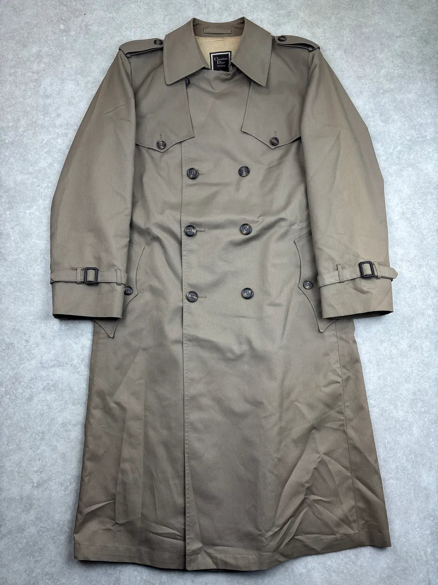 1990s Christian Dior Taupe Double-Breasted Belted Coat LRDRtNqQ 0