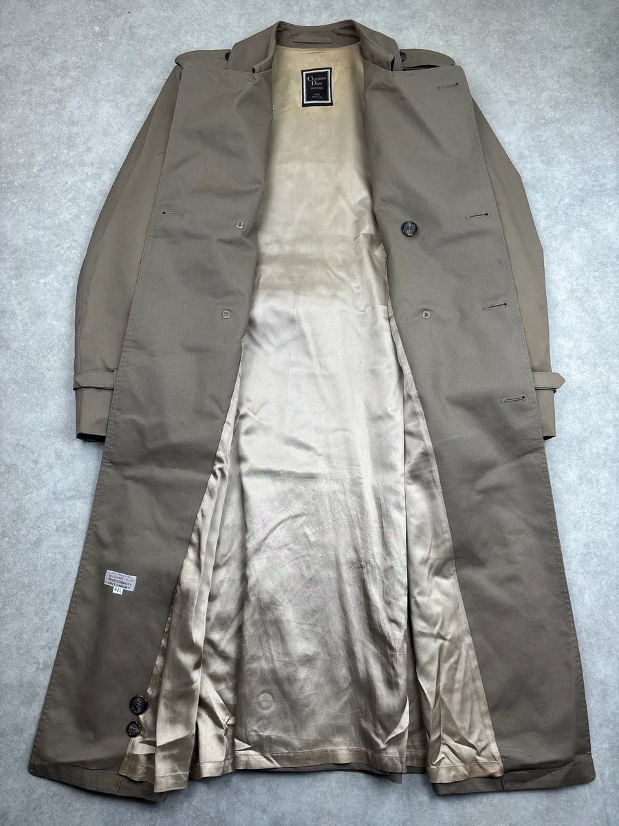 1990s Christian Dior Taupe Double-Breasted Belted Coat LRDRtNqQ 3