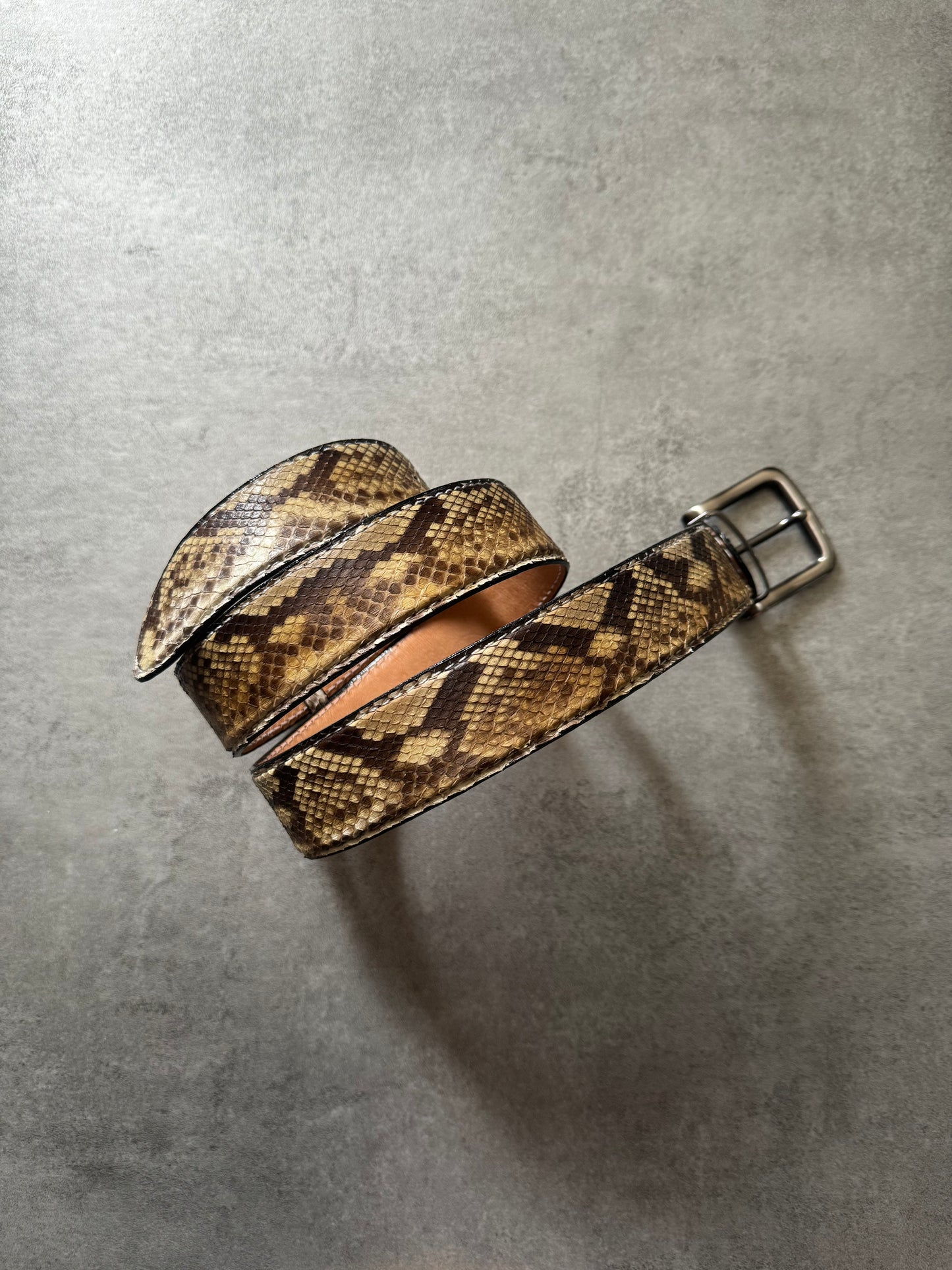 Artisanal Italian Python Leather Camel Belt (OS) - 2