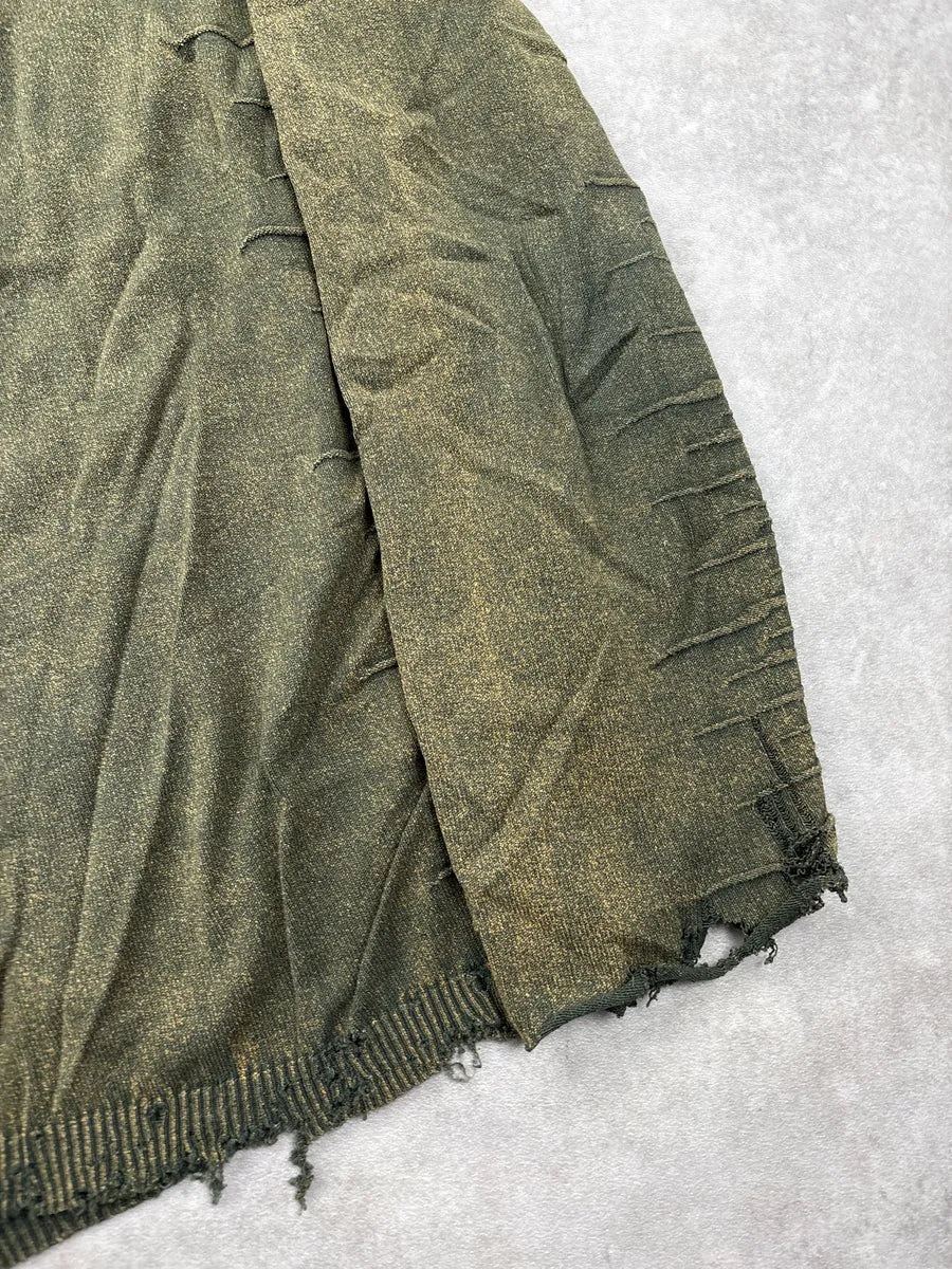 2000s Roberto Cavalli Olive Distressed Ruched Sweater LXaliXey 6