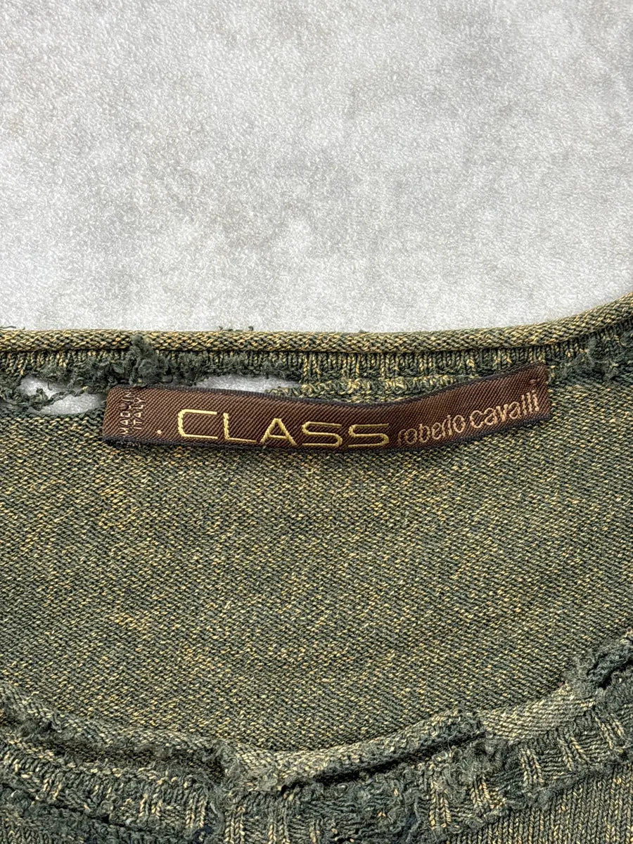 2000s Roberto Cavalli Olive Distressed Ruched Sweater LXaliXey 8