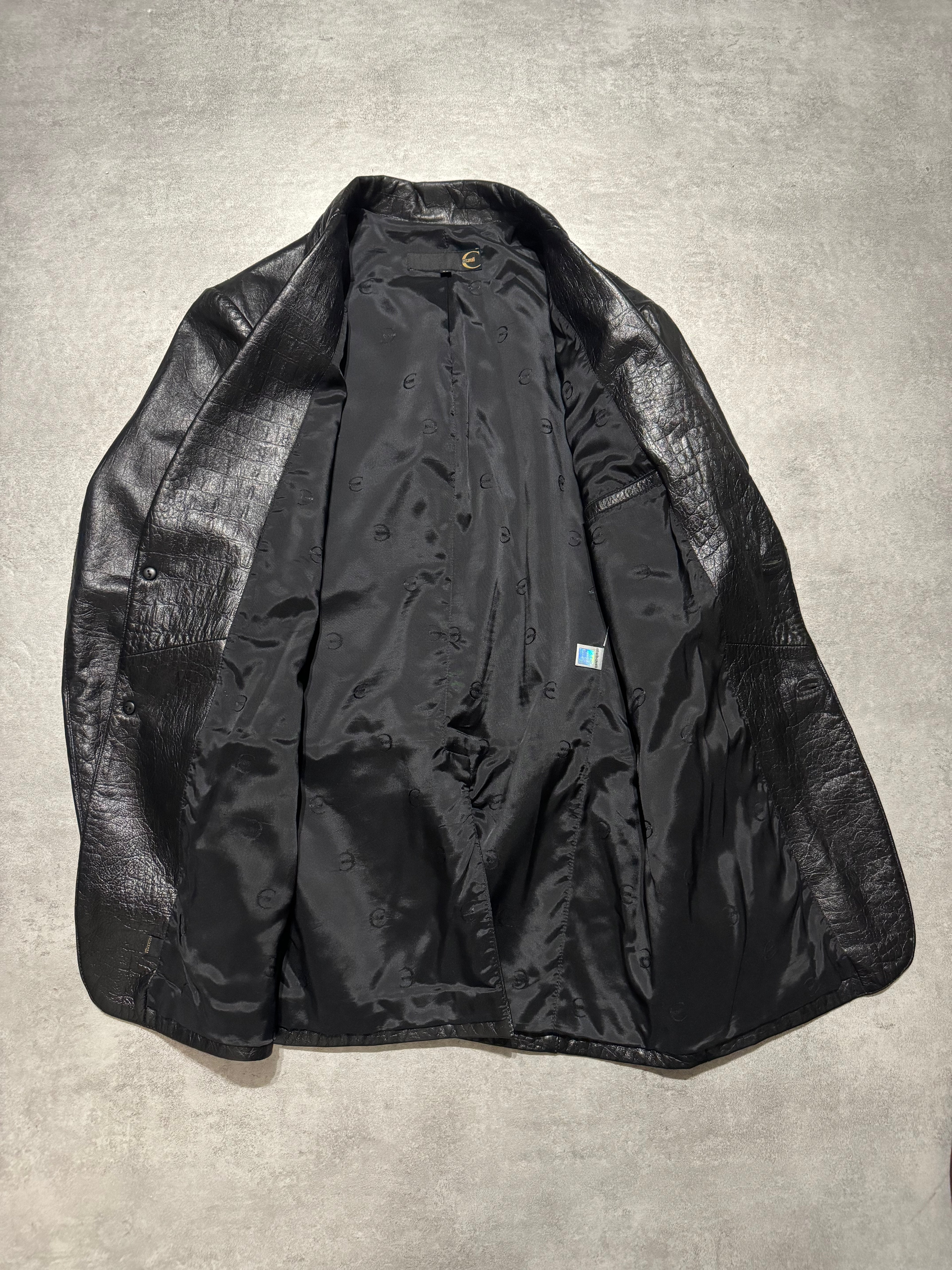 AW2002 Cavalli Black Crocodile Effect Suit Leather Jacket (M) - 6