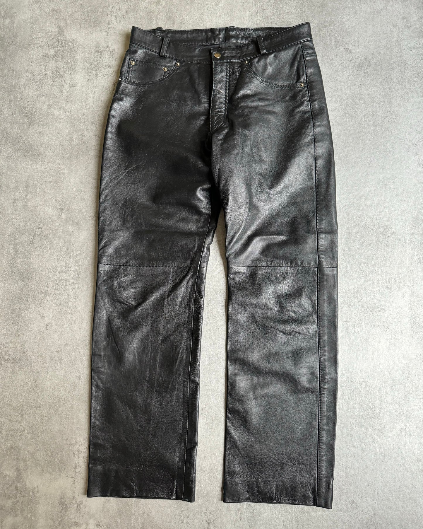 AW2001 Prada Black Premium Runway Leather Pants (M) - 2