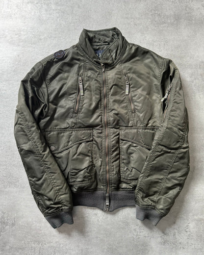 2000s Armani Utility Zippers Olive Bomber Jacket (M) - 2