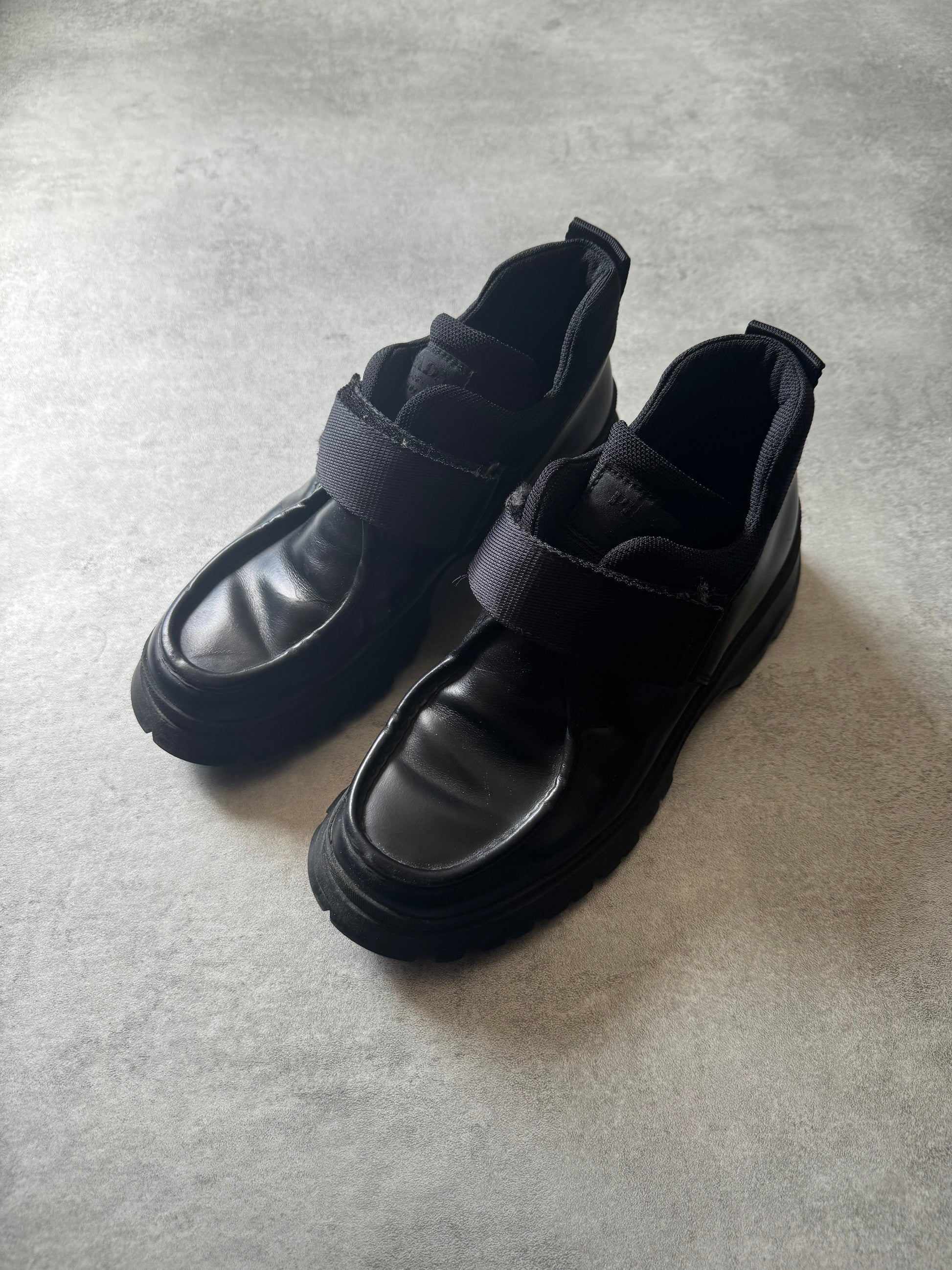 Prada Vibram Black Combat Strap Leather Low Boots (40) - 7