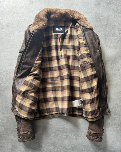2000s Dolce & Gabbana Brut Brown Leather Alpha Jacket (M) - 4