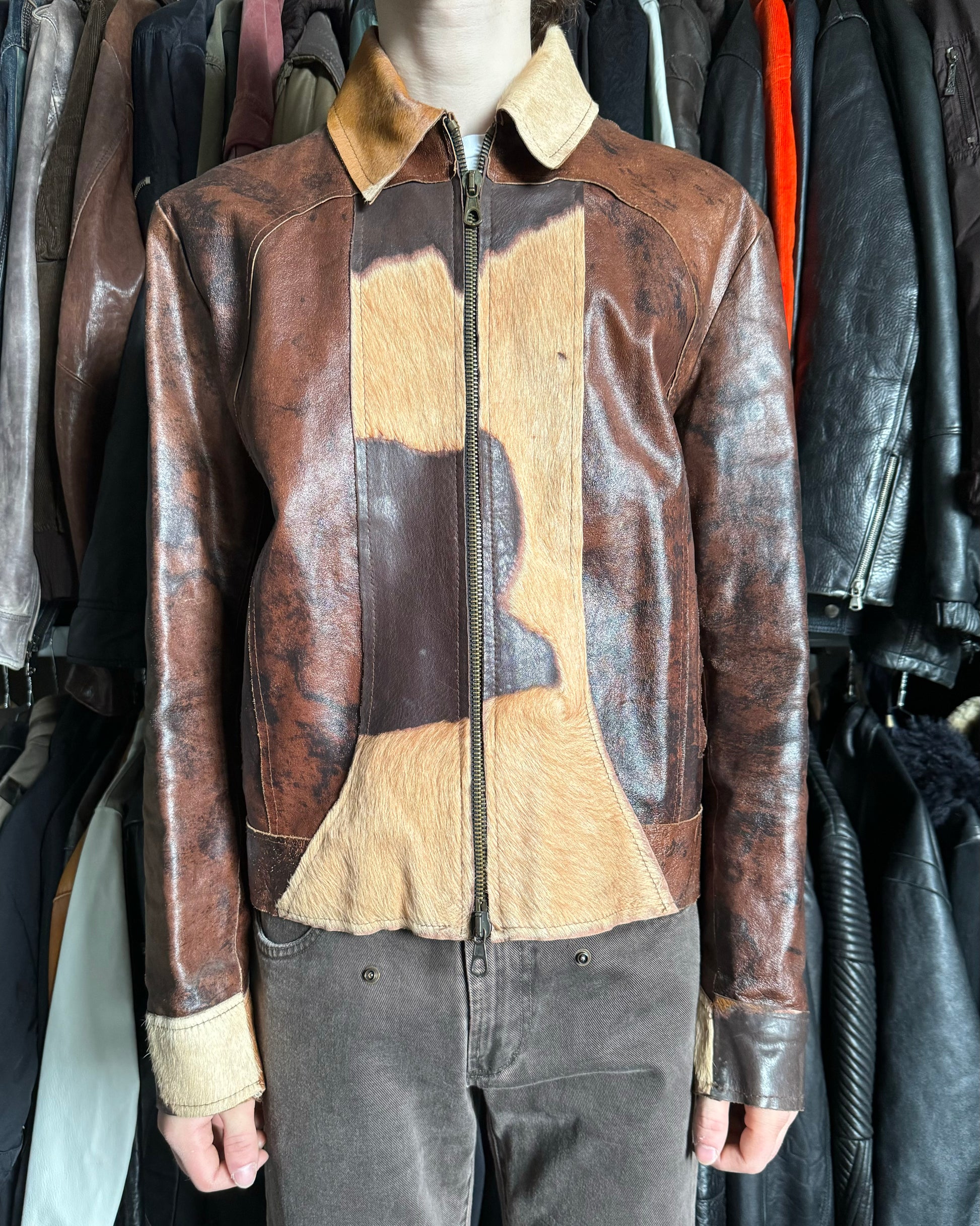 2000s Imperial Brown Fur Leather Cow Jacket  (L) - 3