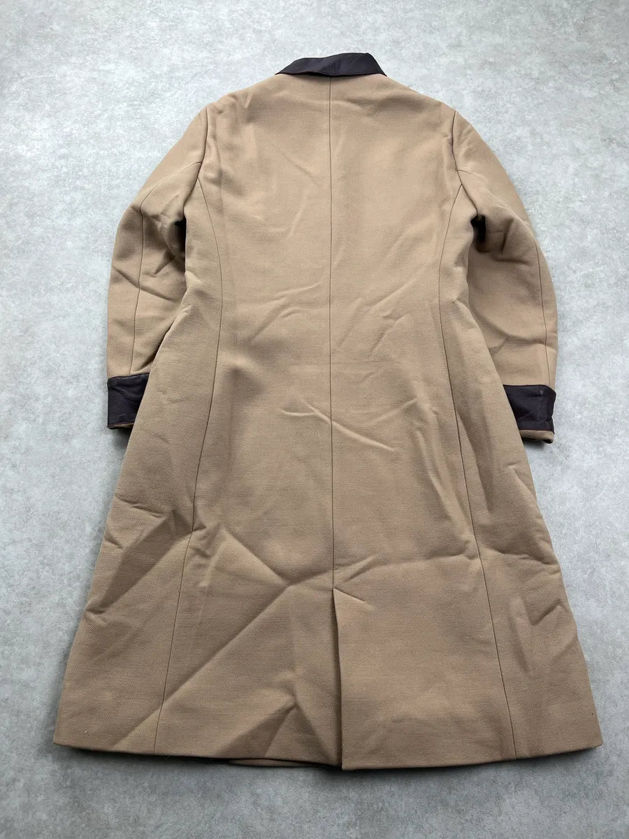 SS2002 Dolce & Gabbana Contrast Leather Beige Wool Long Coat LhrpWfJR 4