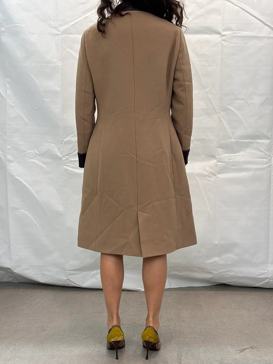 SS2002 Dolce & Gabbana Contrast Leather Beige Wool Long Coat LhrpWfJR 1