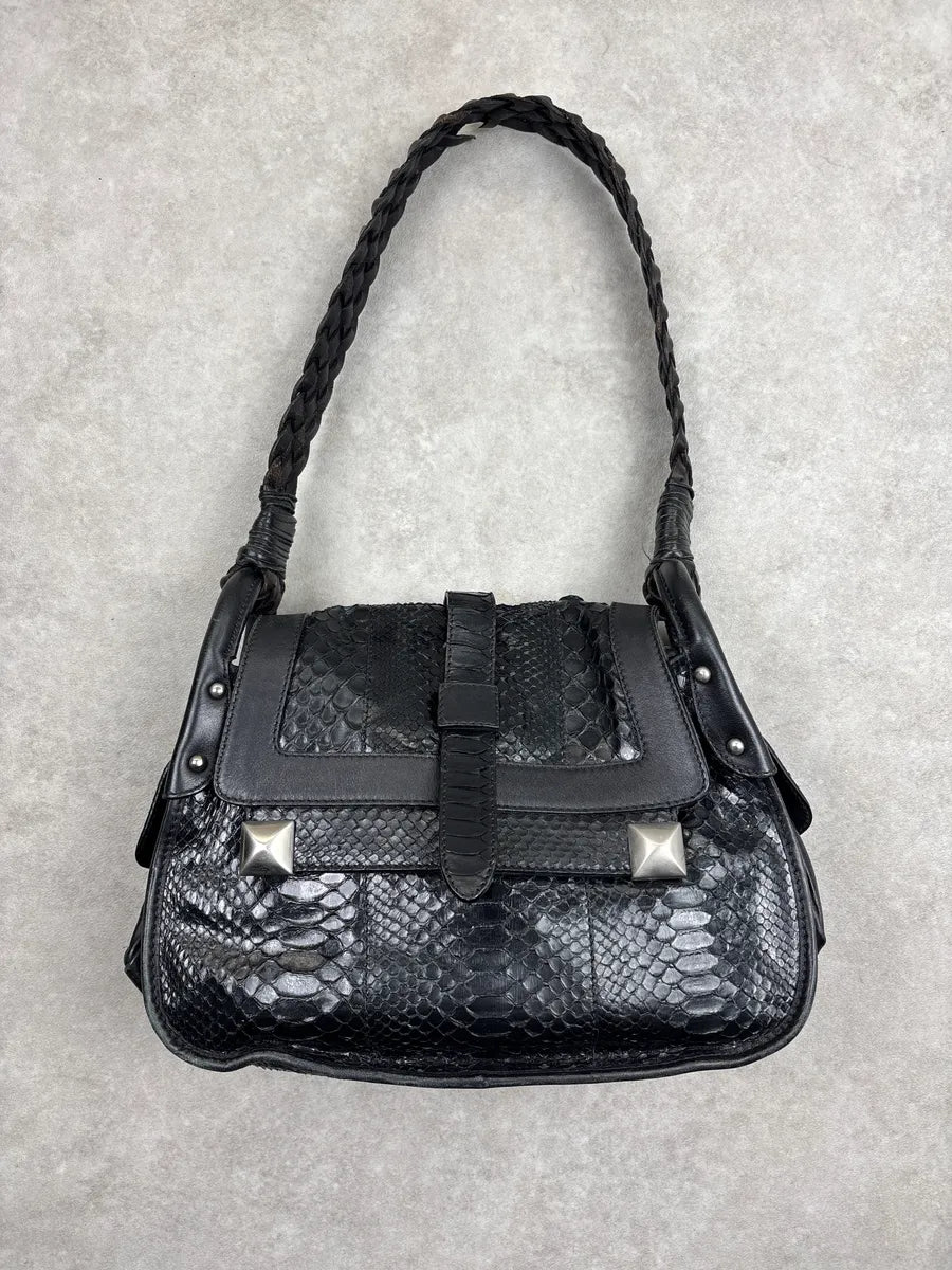 AW2005 Cesare Paciotti Black Leather Python Studded Shoulder Bag LmPZkLhA 0
