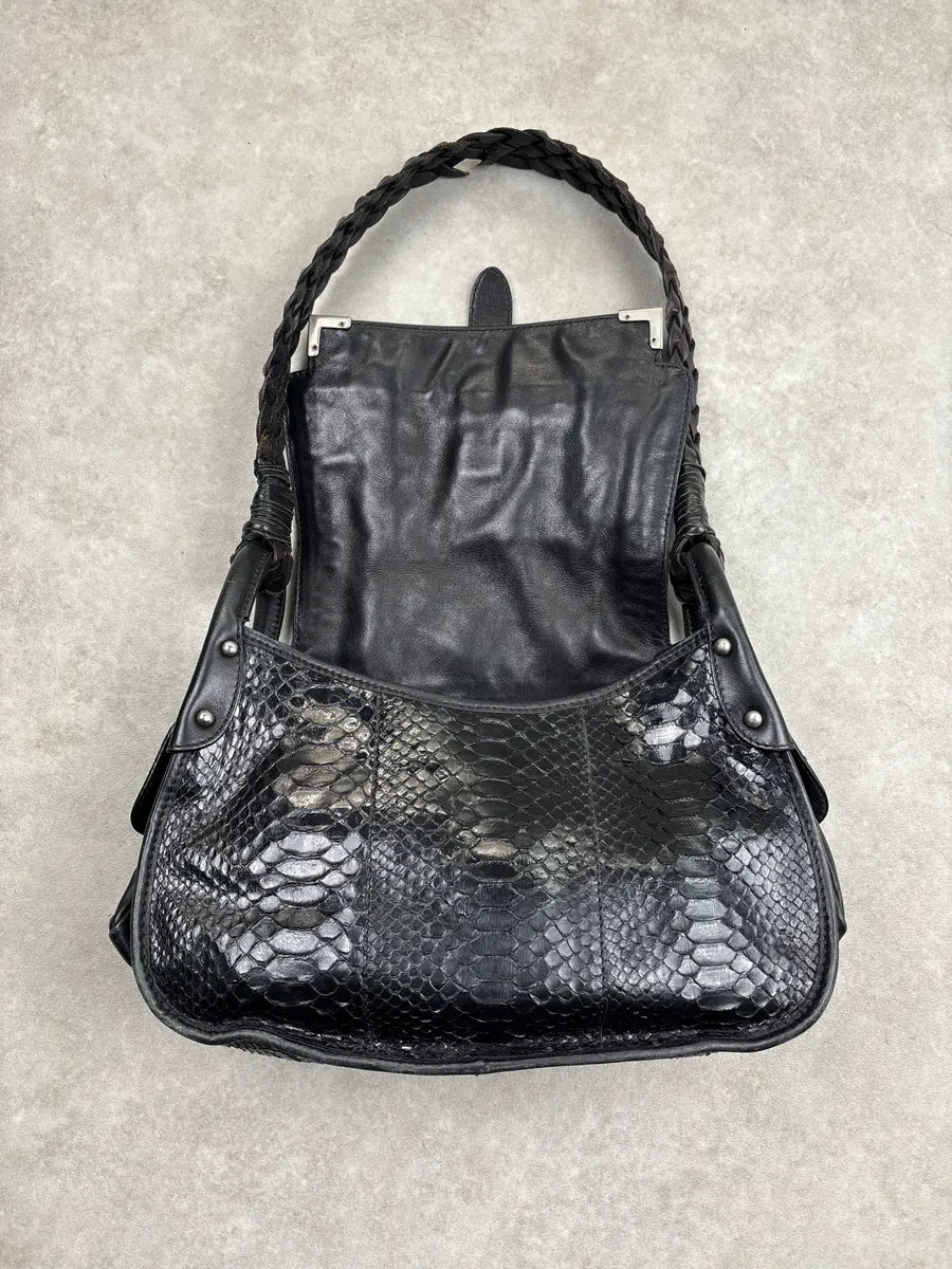 AW2005 Cesare Paciotti Black Leather Python Studded Shoulder Bag LmPZkLhA 12
