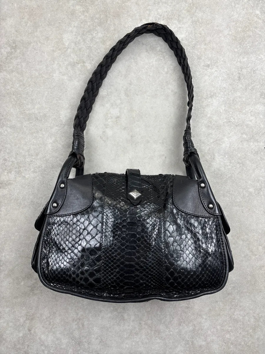 AW2005 Cesare Paciotti Black Leather Python Studded Shoulder Bag LmPZkLhA 4