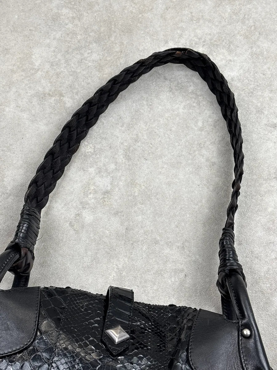 AW2005 Cesare Paciotti Black Leather Python Studded Shoulder Bag LmPZkLhA 13