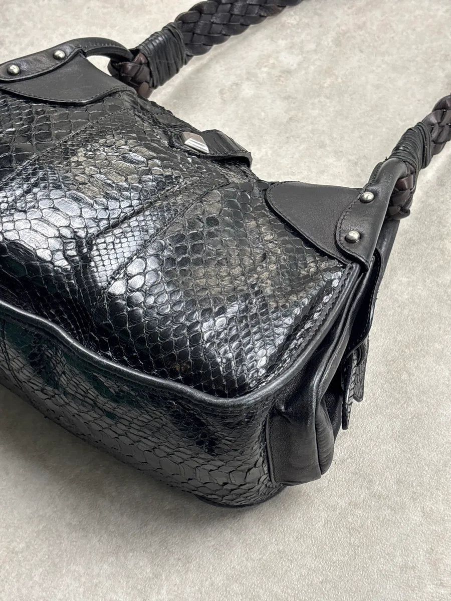 AW2005 Cesare Paciotti Black Leather Python Studded Shoulder Bag LmPZkLhA 14