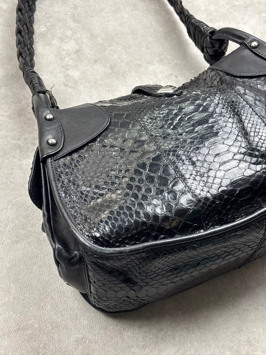 AW2005 Cesare Paciotti Black Leather Python Studded Shoulder Bag LmPZkLhA 15