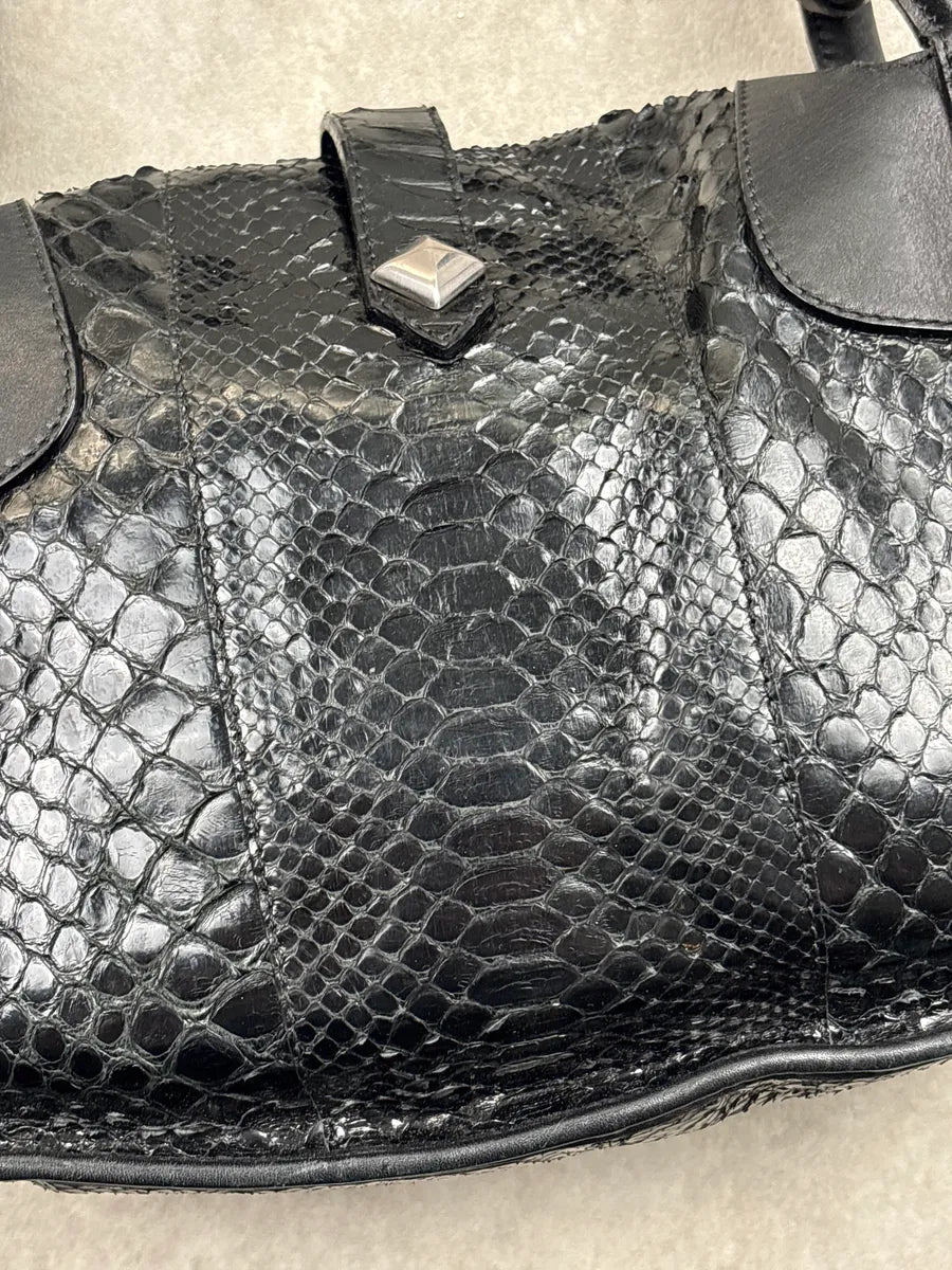 AW2005 Cesare Paciotti Black Leather Python Studded Shoulder Bag LmPZkLhA 16