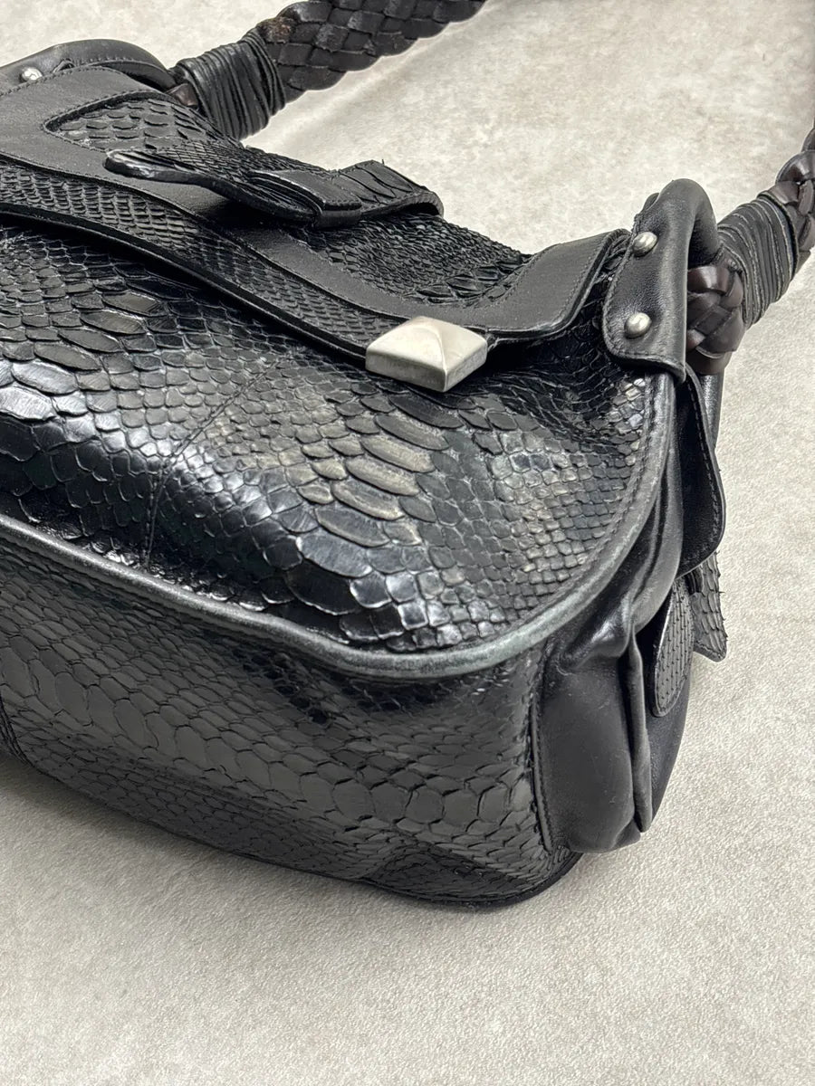 AW2005 Cesare Paciotti Black Leather Python Studded Shoulder Bag LmPZkLhA 7