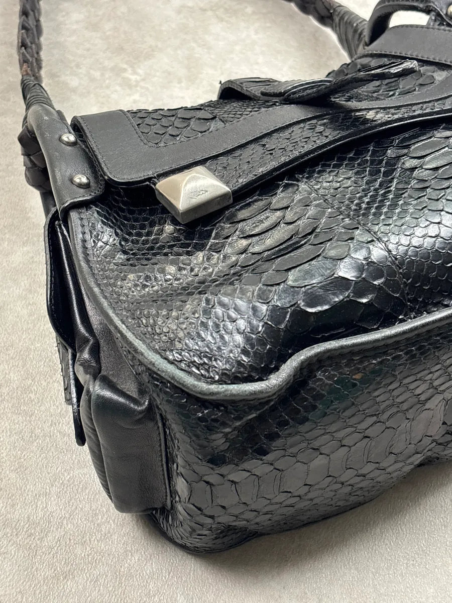 AW2005 Cesare Paciotti Black Leather Python Studded Shoulder Bag LmPZkLhA 8