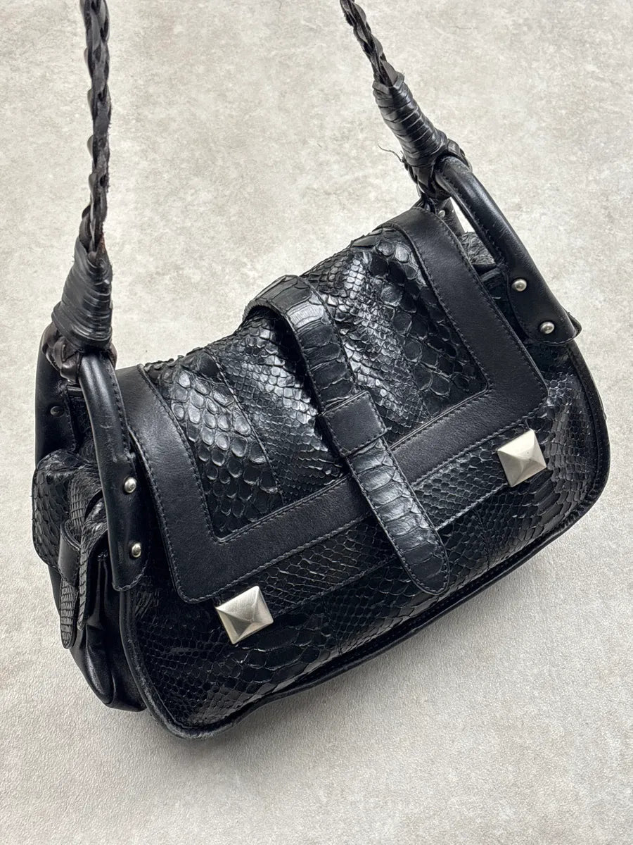 AW2005 Cesare Paciotti Black Leather Python Studded Shoulder Bag LmPZkLhA 3