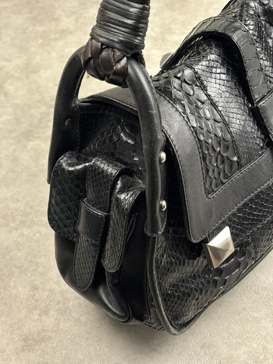 AW2005 Cesare Paciotti Black Leather Python Studded Shoulder Bag LmPZkLhA 10