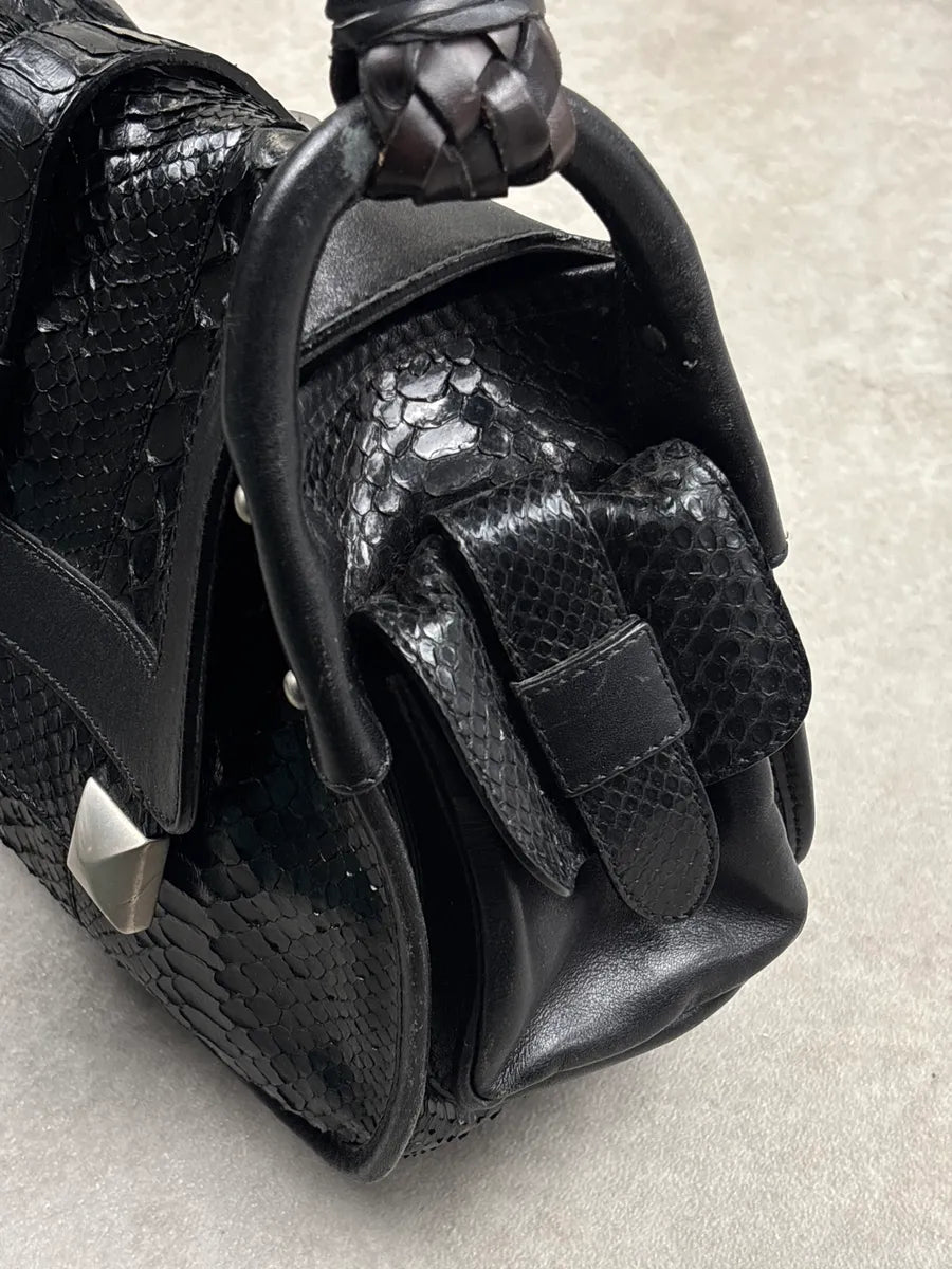 AW2005 Cesare Paciotti Black Leather Python Studded Shoulder Bag LmPZkLhA 11