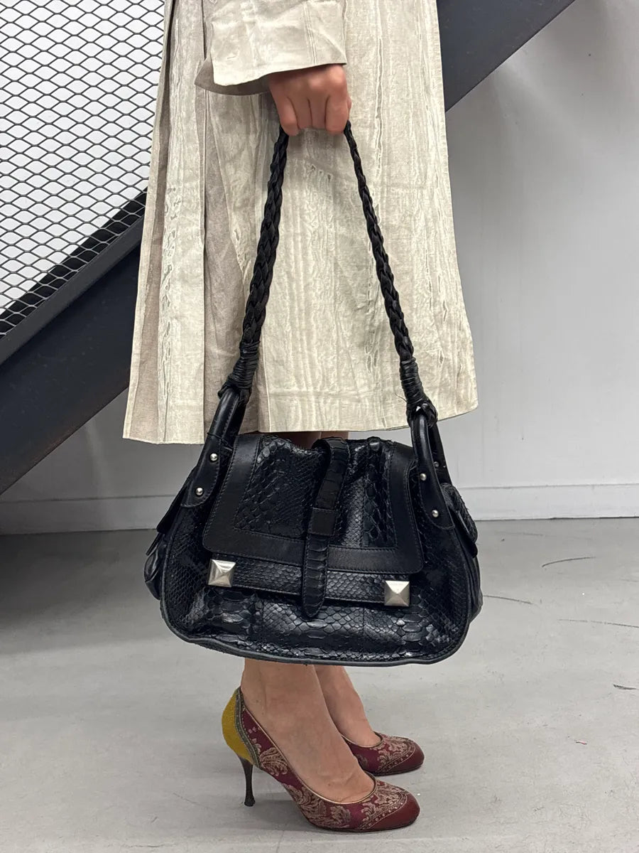 AW2005 Cesare Paciotti Black Leather Python Studded Shoulder Bag LmPZkLhA 1