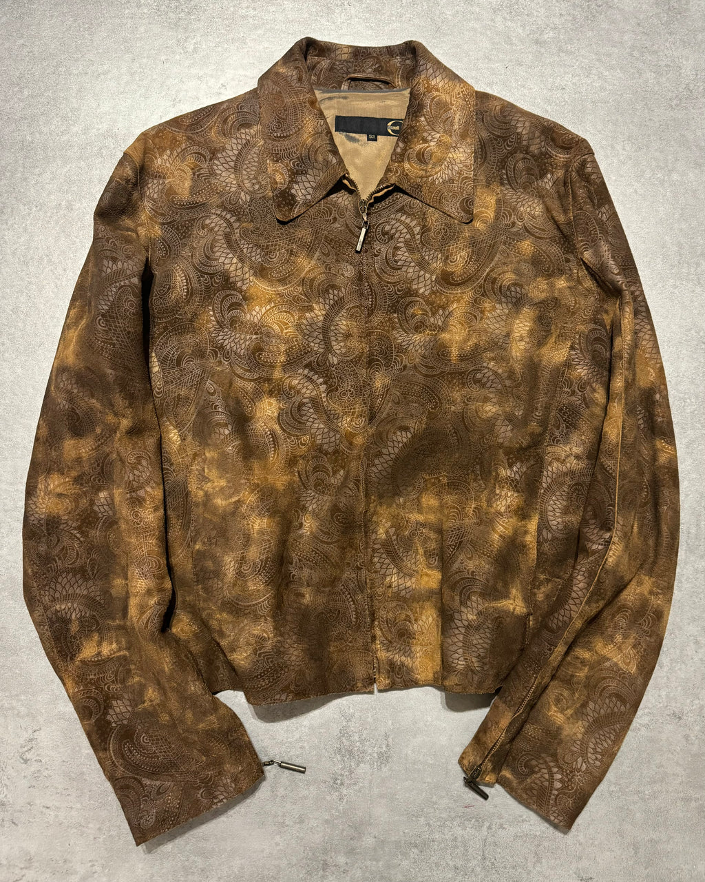 2000s Cavalli Brown Spiritual Dragon Faded Leather Premium Jacket (L) - 1