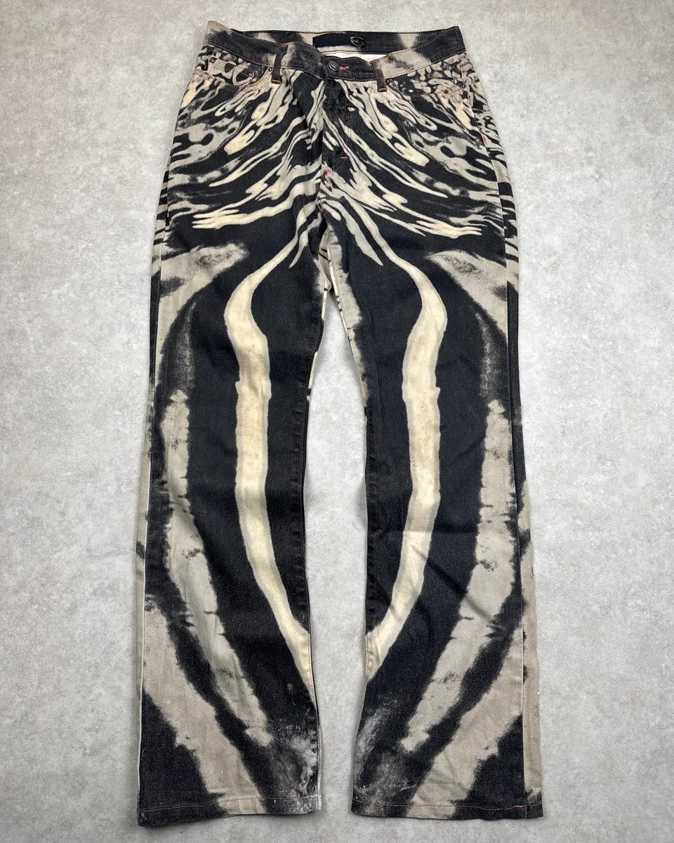 SS2002 Cavalli Black Hallucination Psycho Bleached Pants LpvwhhGe 0
