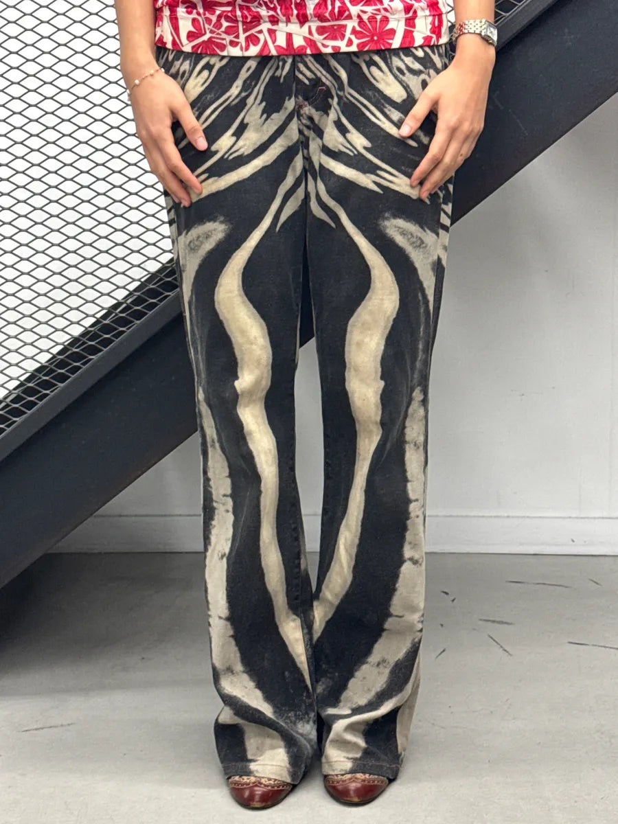 SS2002 Cavalli Black Hallucination Psycho Bleached Pants LpvwhhGe 1