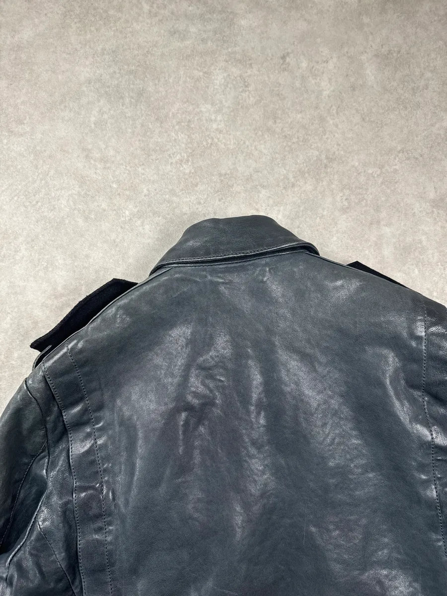 SS2014 Balmain Dark Navy Lambskin Leather Lion Crest Embroidered Biker Jacket LreaYUaU 10