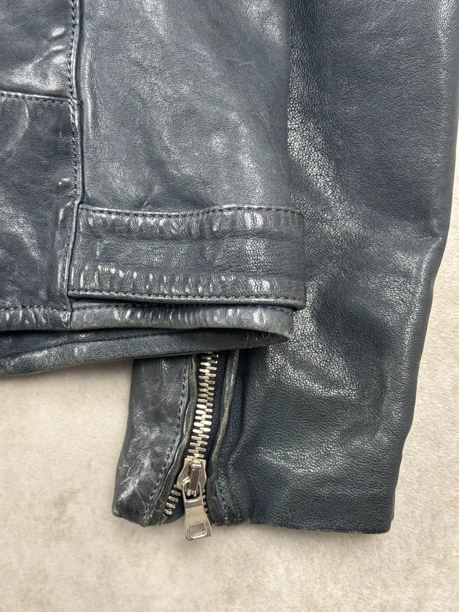 SS2014 Balmain Dark Navy Lambskin Leather Lion Crest Embroidered Biker Jacket LreaYUaU 11
