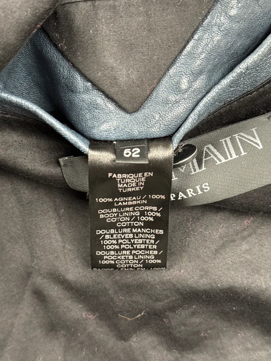 SS2014 Balmain Dark Navy Lambskin Leather Lion Crest Embroidered Biker Jacket LreaYUaU 13