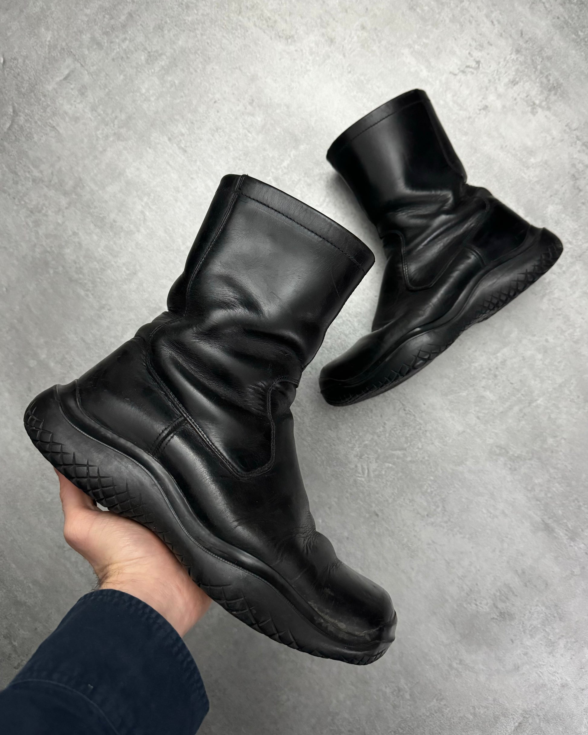 FW1999 Prada Ankle Vibram Black Leather Boots (42) - 1