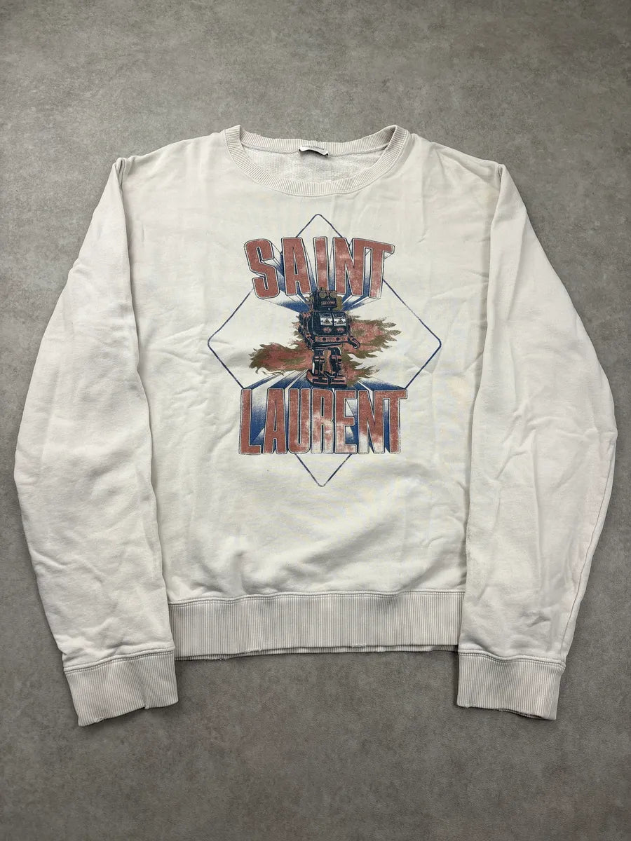 AW2018 Saint Laurent White Robot Logo Propaganda Sweater LtjDdxUr 0