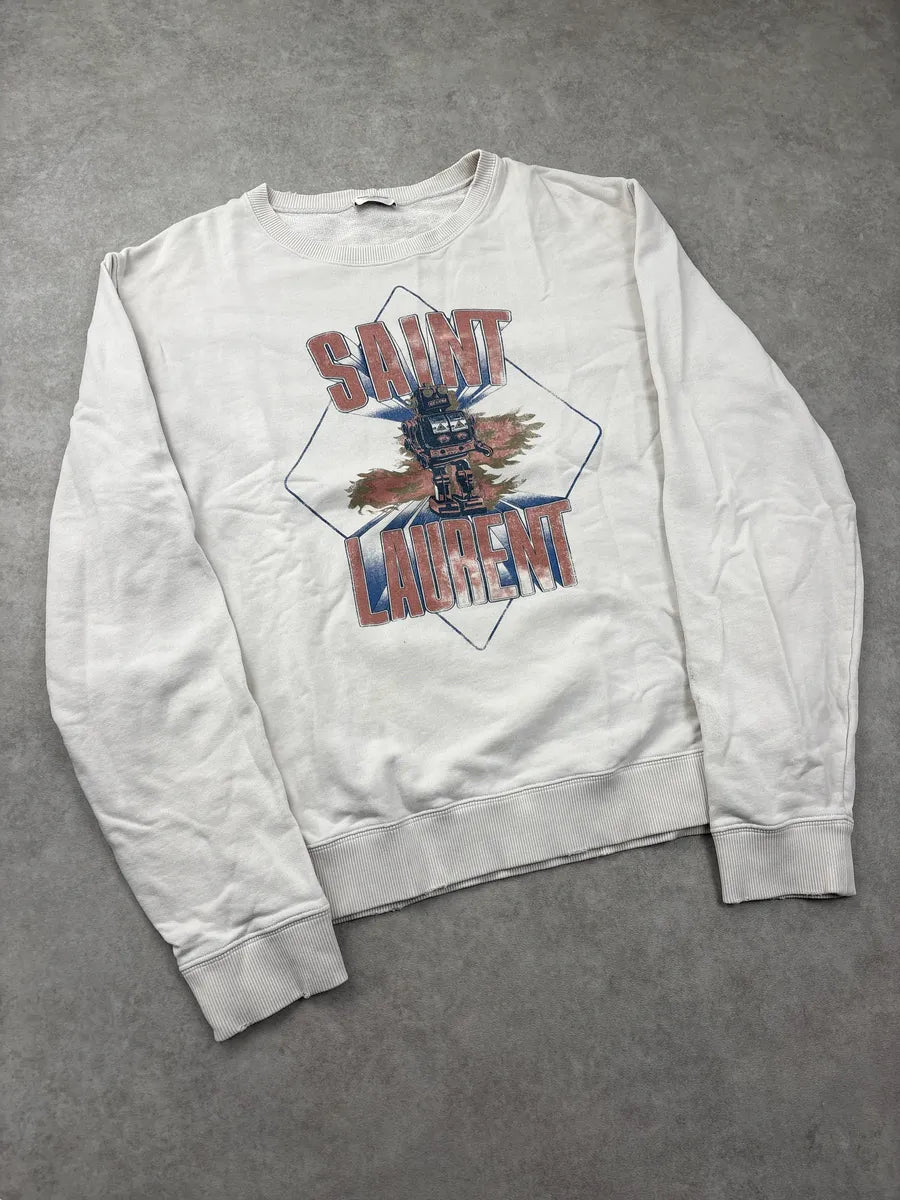 AW2018 Saint Laurent White Robot Logo Propaganda Sweater LtjDdxUr 3