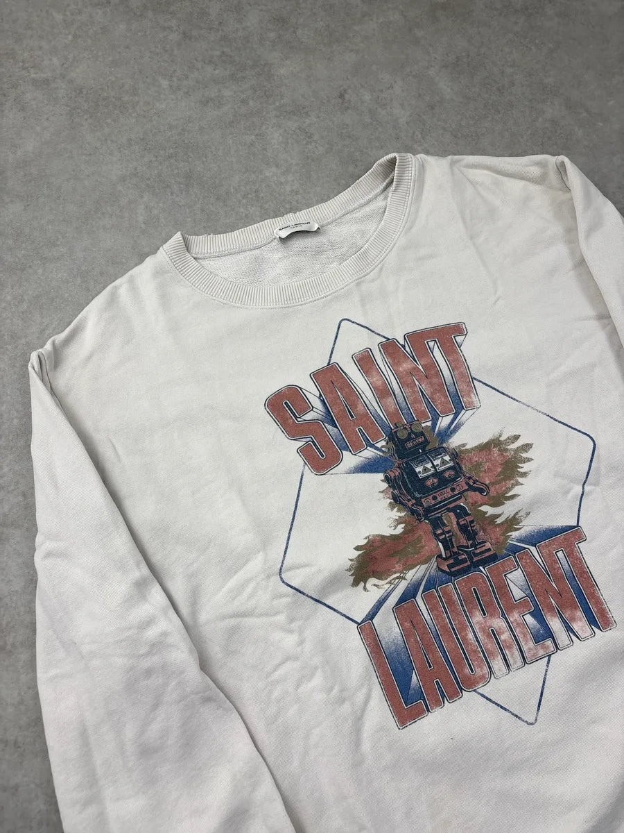 AW2018 Saint Laurent White Robot Logo Propaganda Sweater LtjDdxUr 4
