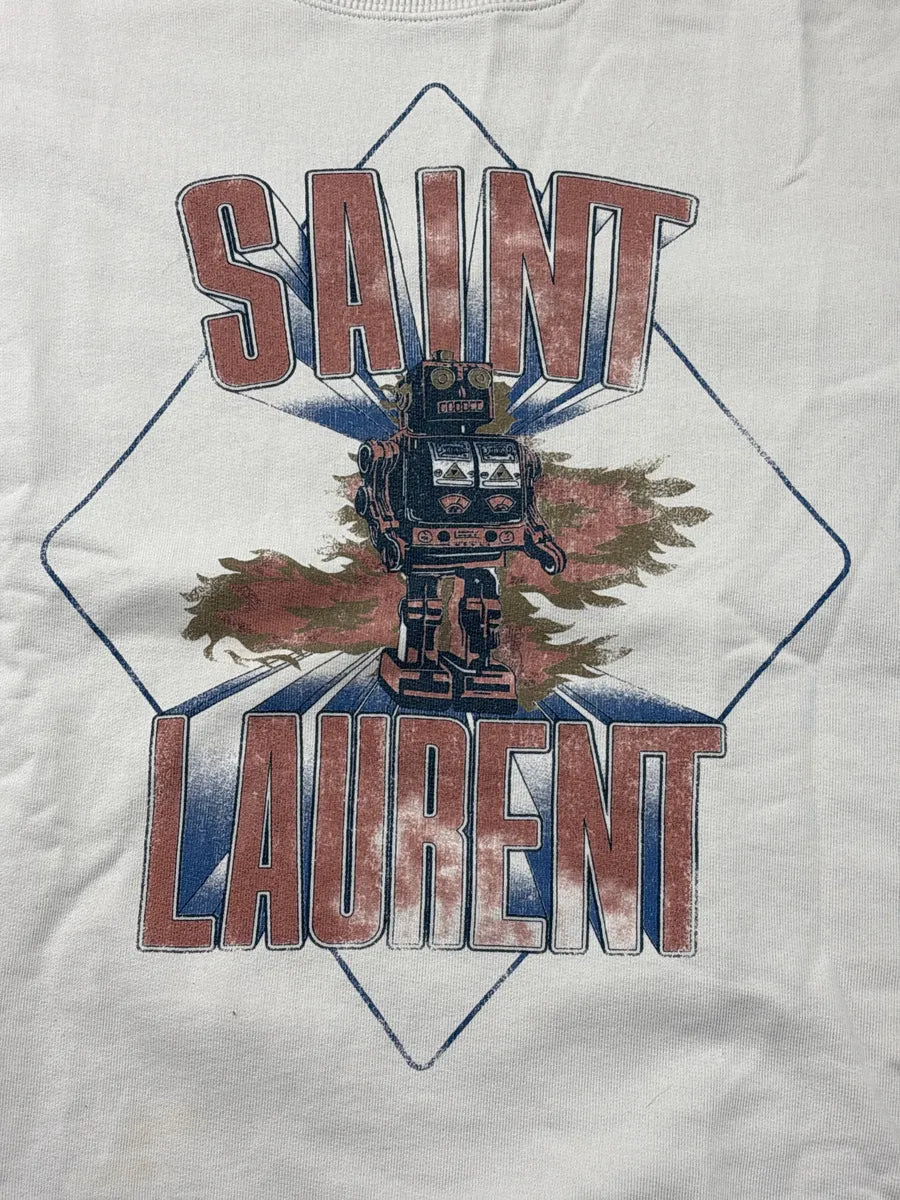 AW2018 Saint Laurent White Robot Logo Propaganda Sweater LtjDdxUr 8