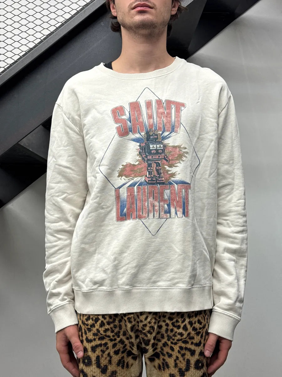AW2018 Saint Laurent White Robot Logo Propaganda Sweater LtjDdxUr 1