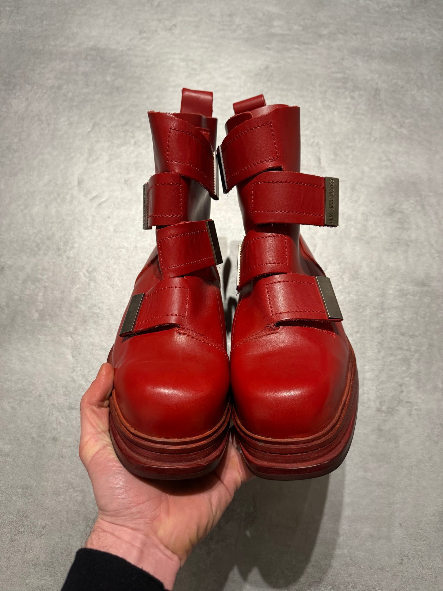 AW1996 Dirk Bikkembergs Red Astro Strapped Leather Boots (42) - 3