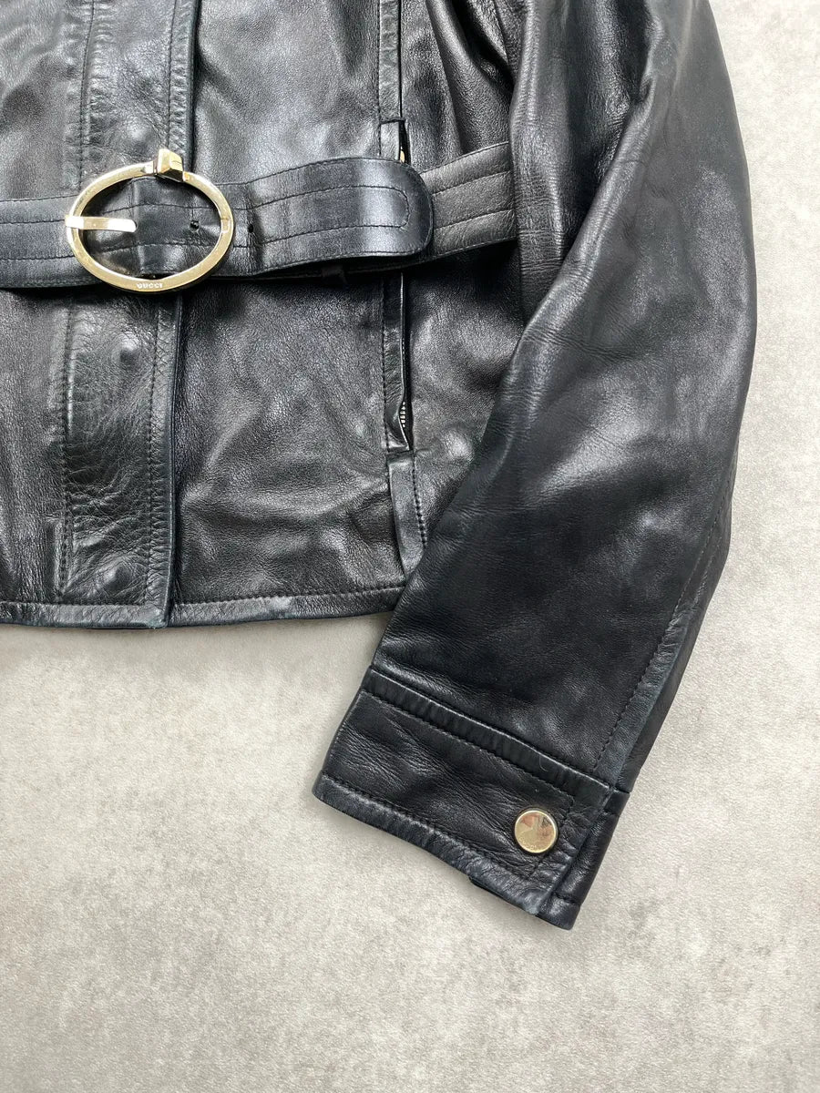 2000s Gucci Black Leather Belted Leather Jacket by Tom Ford LwjpCiSI 8