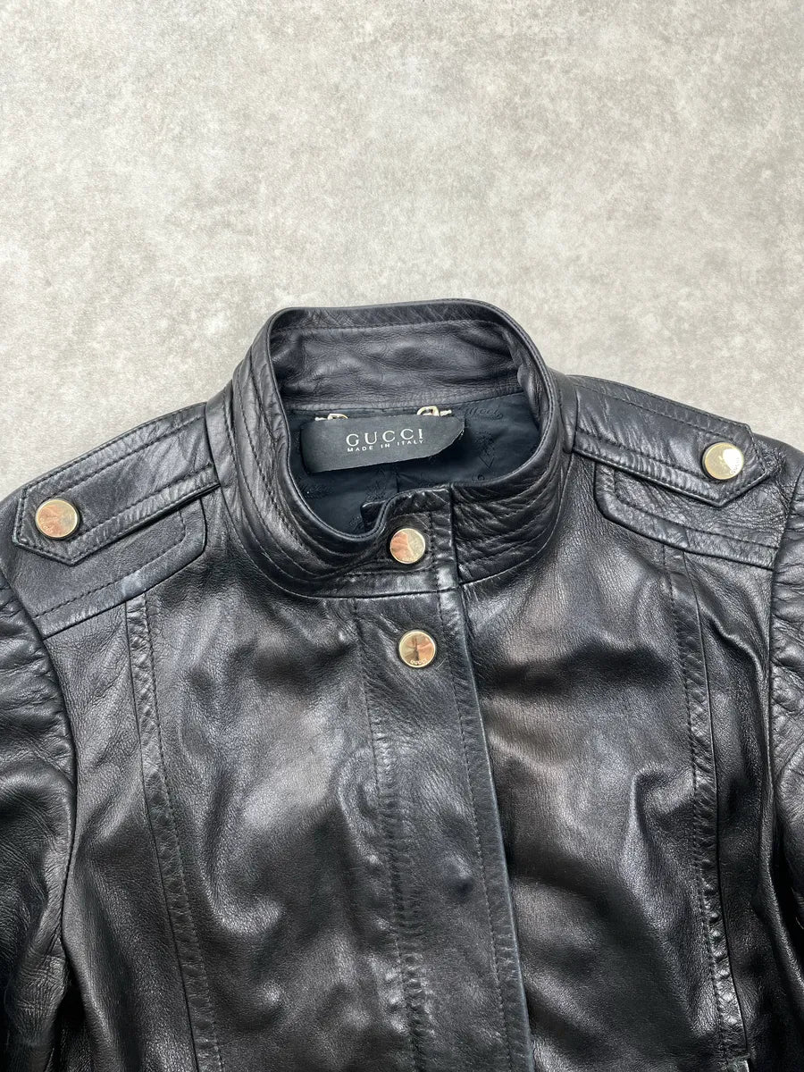 2000s Gucci Black Leather Belted Leather Jacket by Tom Ford LwjpCiSI 6